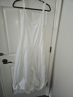 ZARA Sleeveless Cotton Midi Dress with Bubble Skirt - White - Size M